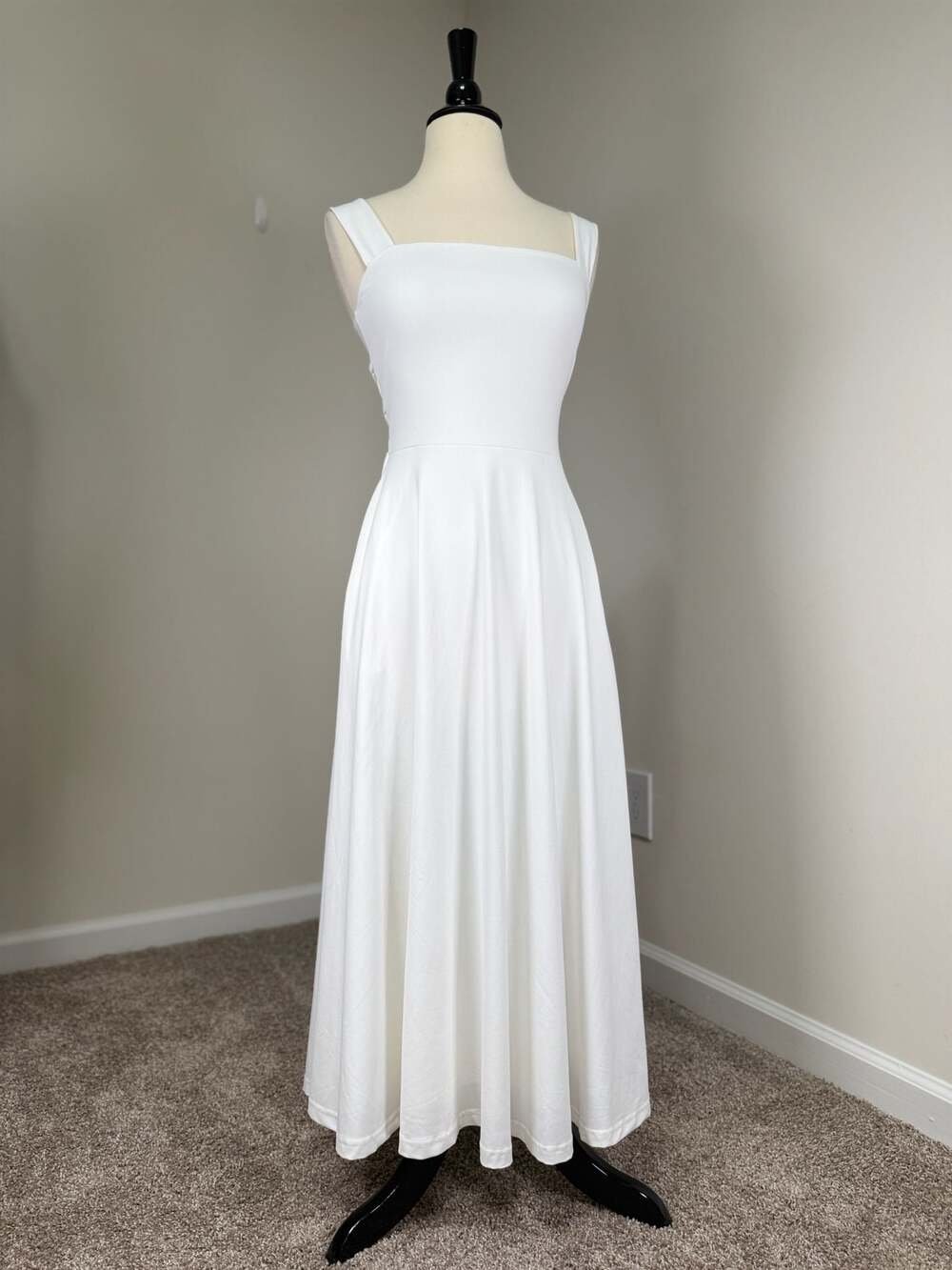 White Square Neck Maxi Dress Lace Up Back Pockets Romantic Bridal Size S